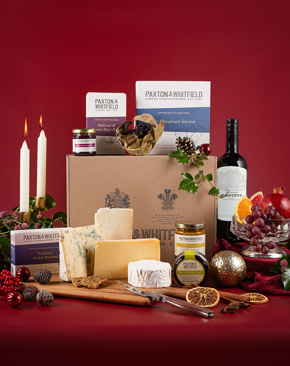 paxton and whitfield cheese hamper with selection of chutneys and accompliments